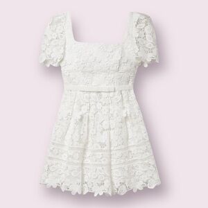 Self Portrait Grosgrain-trimmed guipure lace mini dress 10